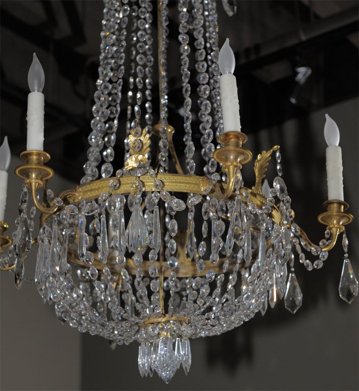 Swedish Neo-Classical Cut Glass and Ormolu Six Light Chandelier