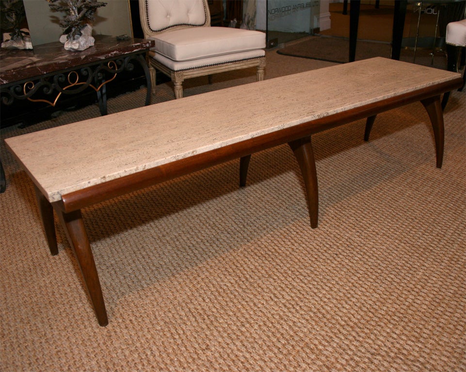 Bertha Schaefer Walnut Coffee Table with Travertine Top