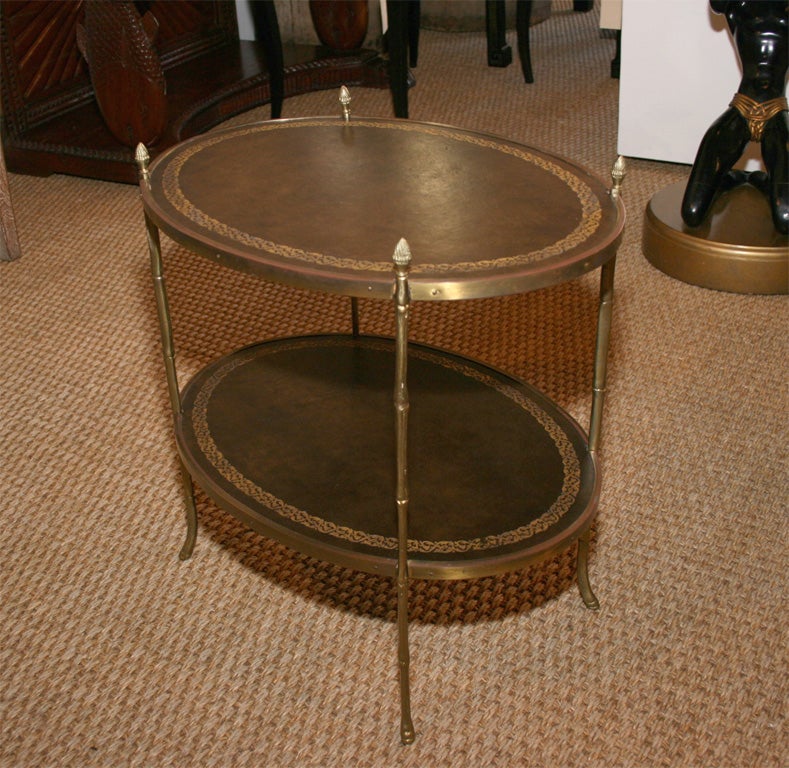 Oval Two Tiered Brass Faux Bamboo Table