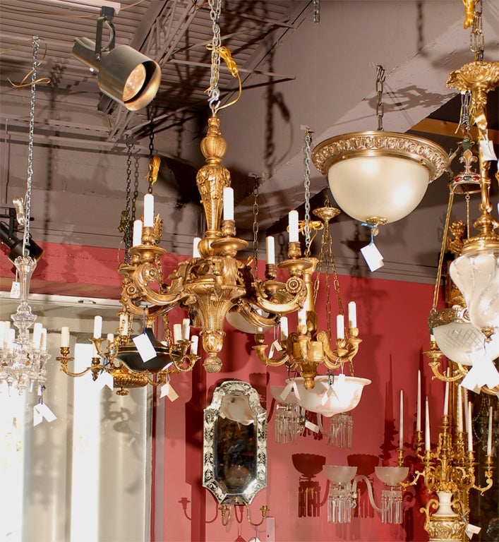 Very fine six light Regence style giltwood chandelier