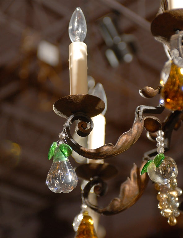 French Antique Chandelier. Fine iron chandelier with crystal fruit For Sale