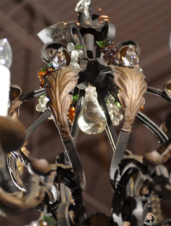 Crystal Antique Chandelier. Fine iron chandelier with crystal fruit For Sale