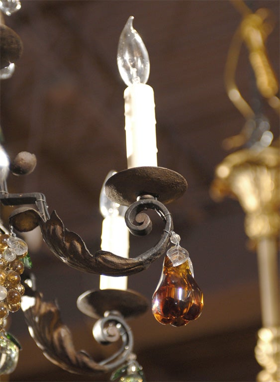 Antique Chandelier. Fine iron chandelier with crystal fruit For Sale 1