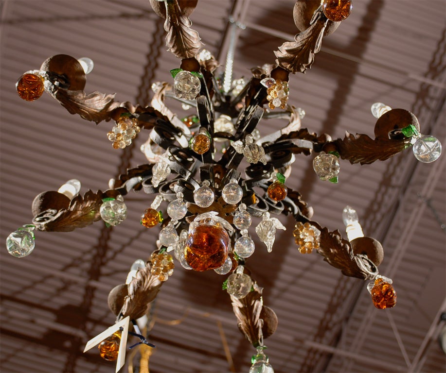 Antique Chandelier. Fine iron chandelier with crystal fruit For Sale 4