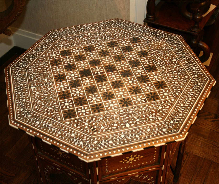 Indian Ivory and Ebony Inlaid Octagonal Chess Table, India, 19th C.