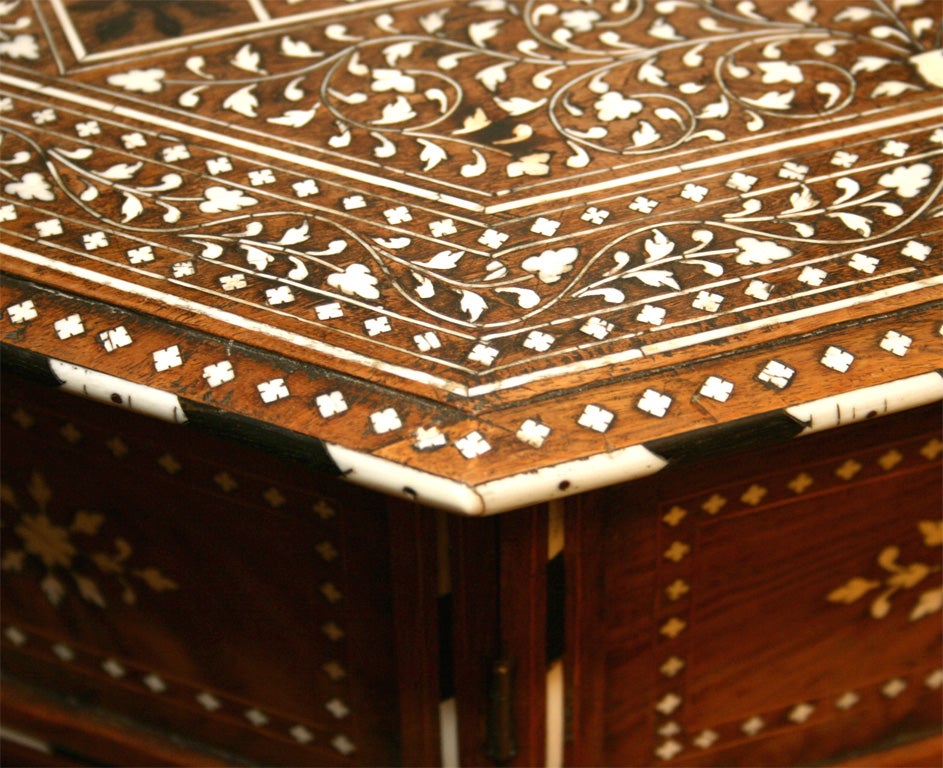 Hardwood Ivory and Ebony Inlaid Octagonal Chess Table, India, 19th C.