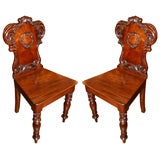 Antique Pair William IV Mahogany Hall Chairs, England,  Mid-19th Century