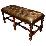 Baluster Turned Walnut & Leather Bench, Mid 19th Century