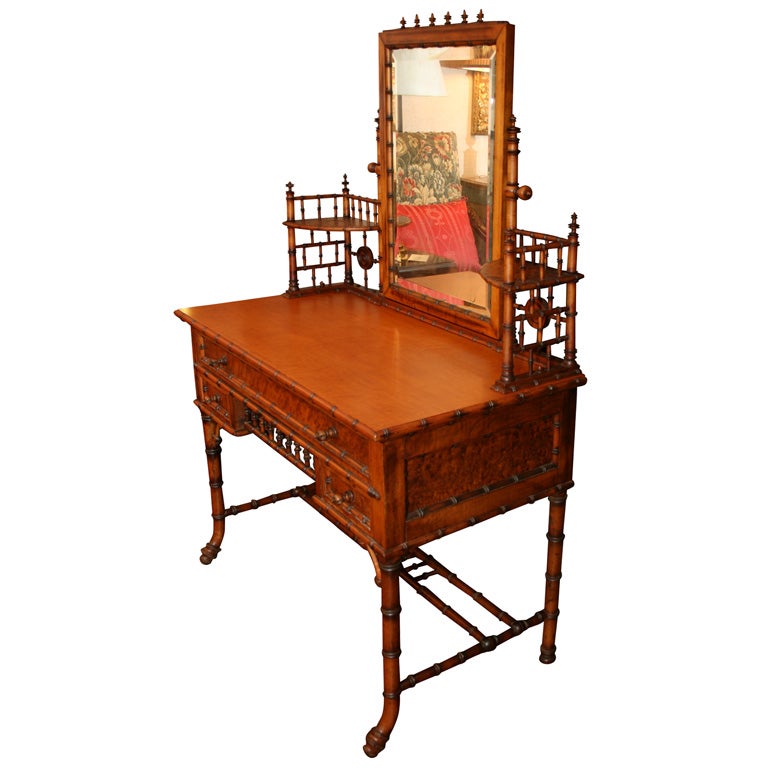 Birds Eye Maple Faux Bamboo Dressing Table, American, 19/20th C.