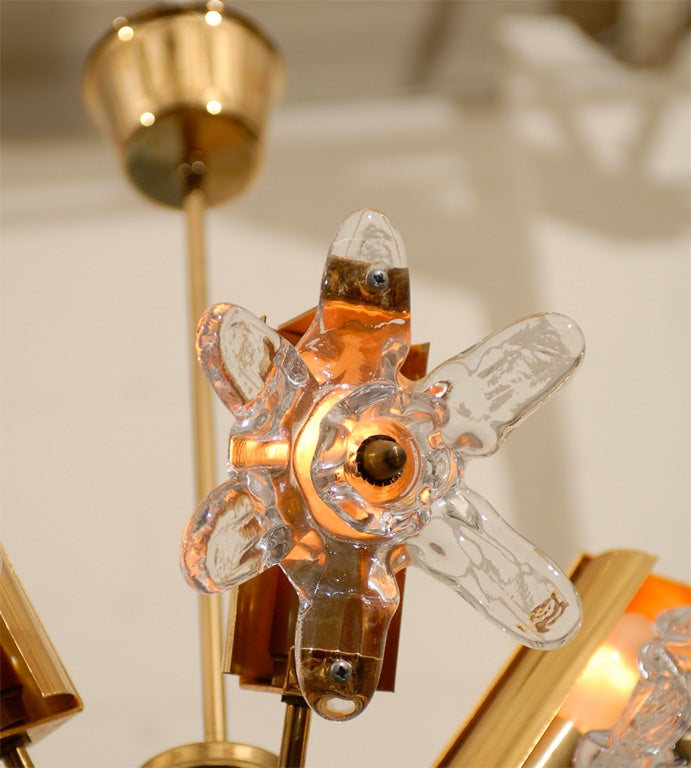 Mid-20th Century Swedish Mid-Century Modern Brass Art Glass Chandelier
