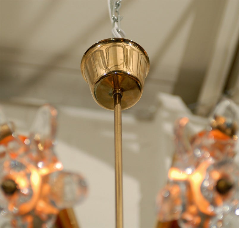 Swedish Mid-Century Modern Brass Art Glass Chandelier 1