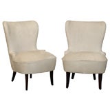 Pair of Swedish Art Moderne Slipper Chairs in Ivory Hair Hide