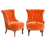 Pair of Vintage Swedish Emma Tufted Slipper Chairs c. 1940