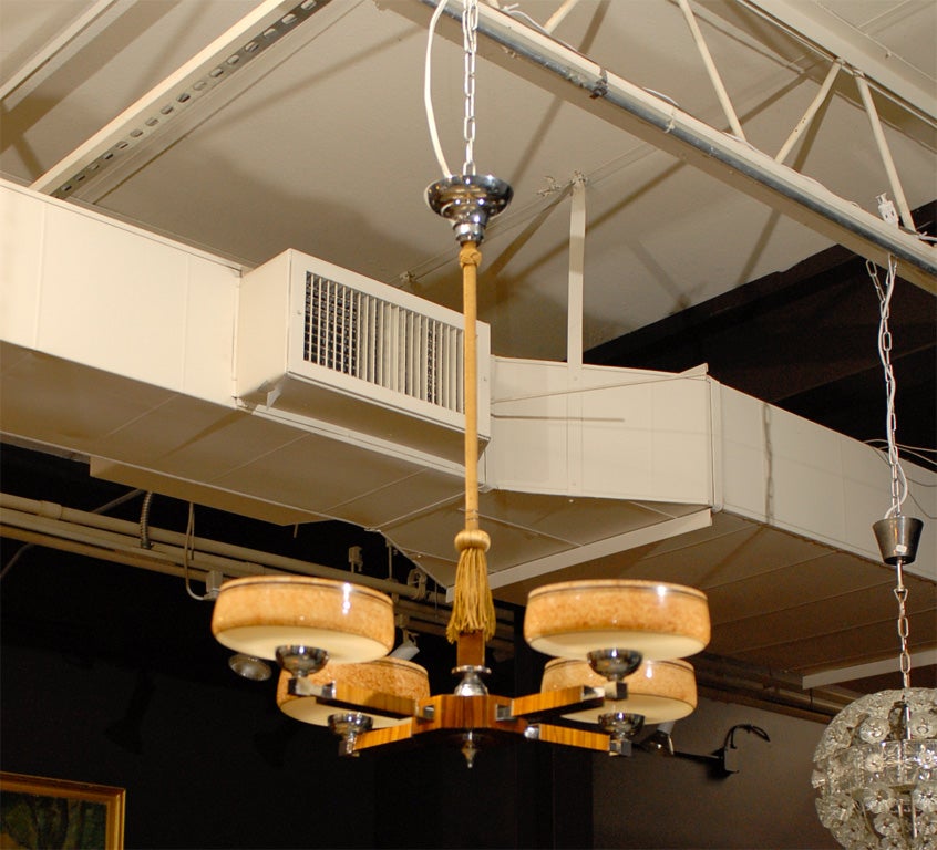 Vintage Swedish Art Deco Functionalist Rosewood Chandelier