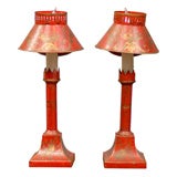 Pair of 19th Century Red Tole Lamps