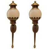 Vintage MID CENTURY LANTERNS WITH ETCHED GLASS GLOBE