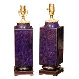 PAIR OF CHINESE PURPLE PORCELAIN LAMPS
