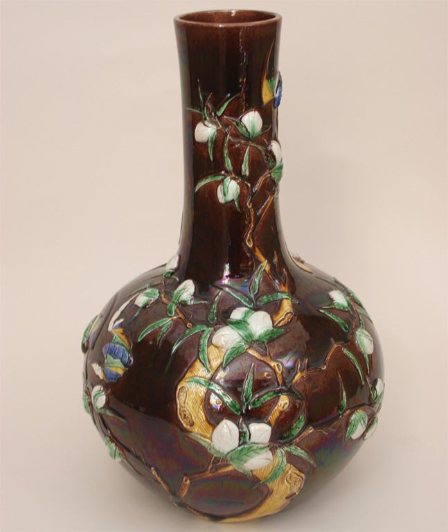 Chinese Porcelain Biscuit Glazed Vase with Peach and Bat Motif