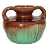 Japanese Awaji Art Pottery Drip Glaze Vase with Wide Handles