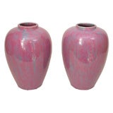Vintage Large Pair of Awaji Art Pottery Pink Flambe Vases