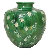 Awaji Art Pottery Vase with Applied Prunus Blossums