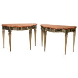 Pair of Silver Gilt Faux Marble Mirrored  Scallop Consoles