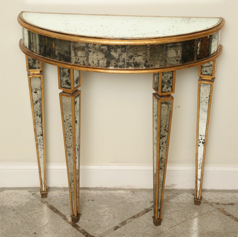 Pair of Gold Gilded Mirrored Demilune Consoles at 1stDibs