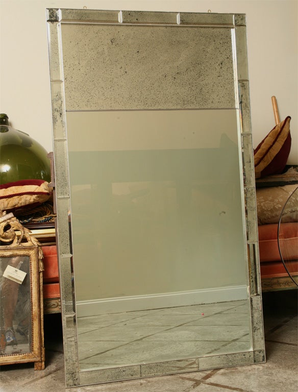 Contemporary Superb Custom Beveled Mirror Frame with Silver Qilt For Sale