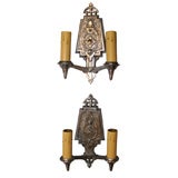 Pair  of Deco Aluminum Sconces leaf flower and triangle design