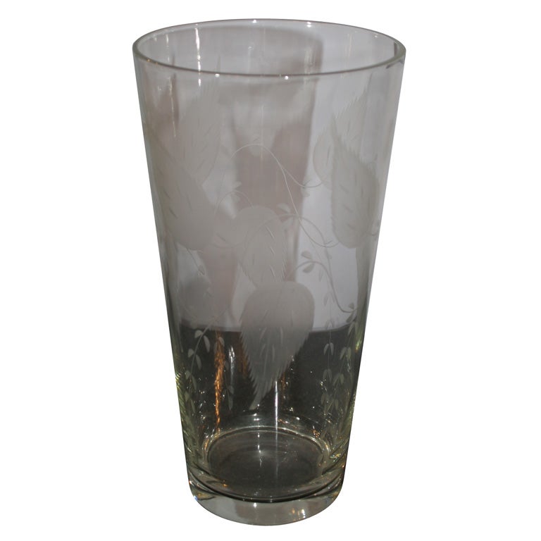 1940's Tall Etched Leaf Vase. Flowers for you Joan Crawford! at 1stDibs
