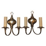 Pair of Signed Handel Double light  Sconces Nickel over Brass