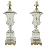 Pair of 1940's Neoclassical Style Glass Urn Table Lamps