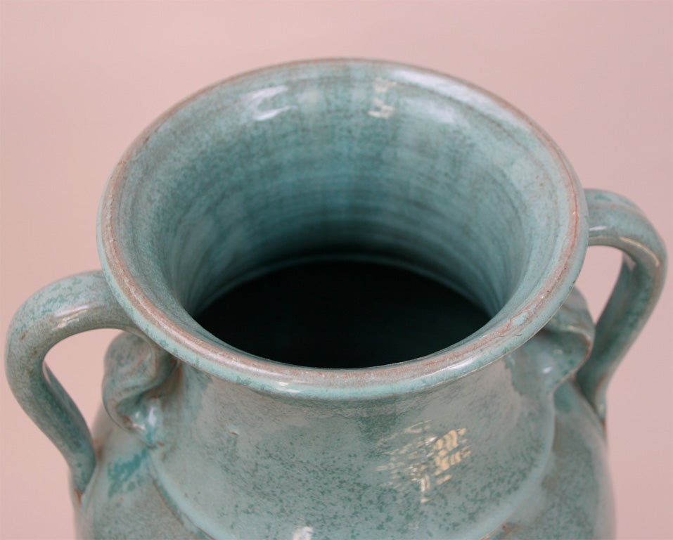American North Carolina  Turquoise Floor Vase with Variegated Drip Glaze