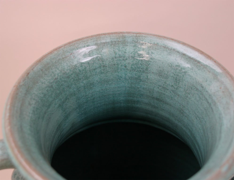 Mid-20th Century North Carolina  Turquoise Floor Vase with Variegated Drip Glaze