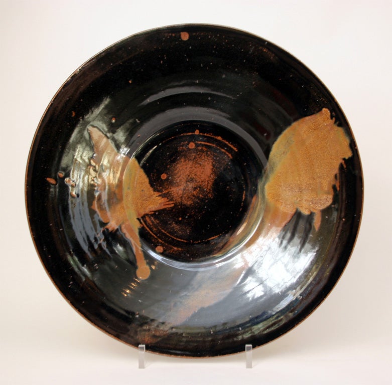 Large Studio Pottery Charger with Japanese Tenmuko Glaze