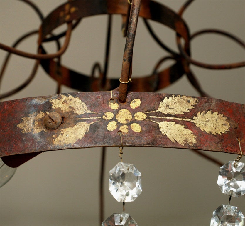 French Crystal, Painted Iron Chandelier