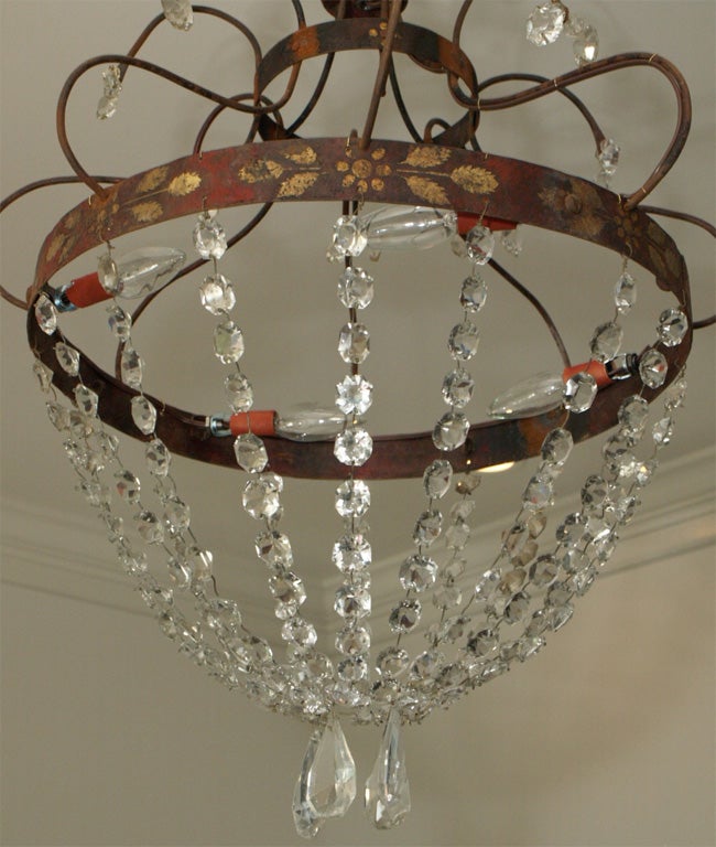 20th Century Crystal, Painted Iron Chandelier