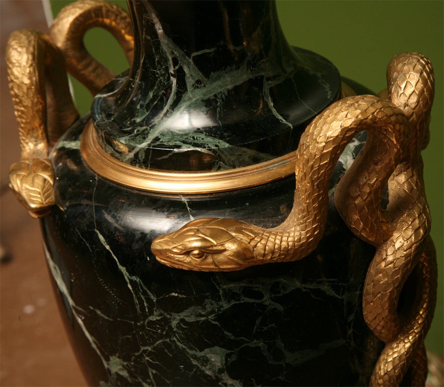 Pair of Marble Snake Lamps 4