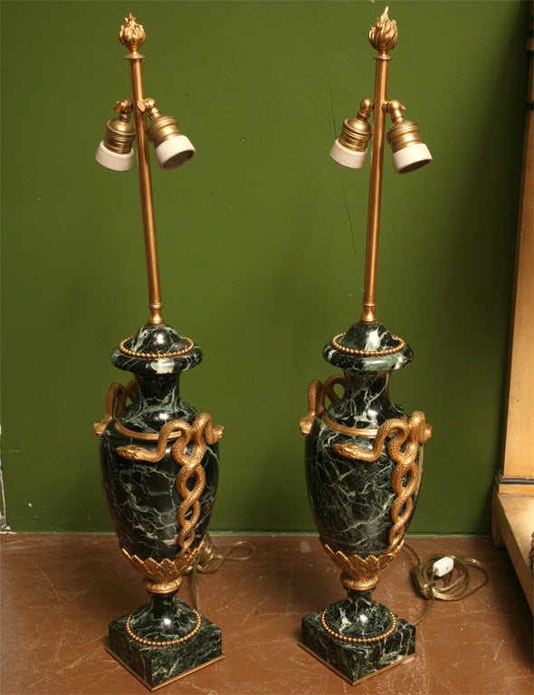 Pair of Marble Snake Lamps 6