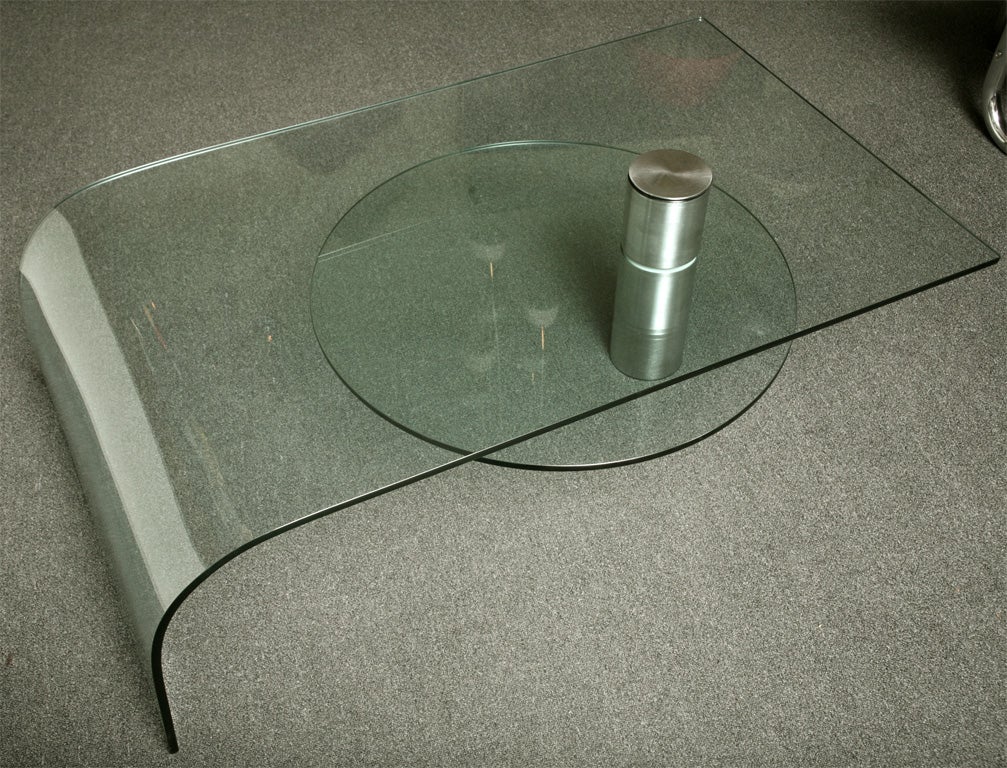 Fab Italian Glass Waterfall Coffee Table w/ Rotating Shelf 3