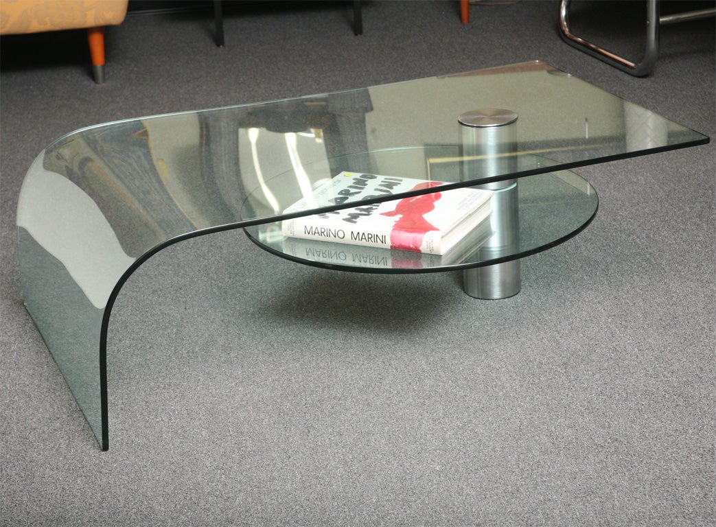 Fab Italian Glass Waterfall Coffee Table w/ Rotating Shelf 4