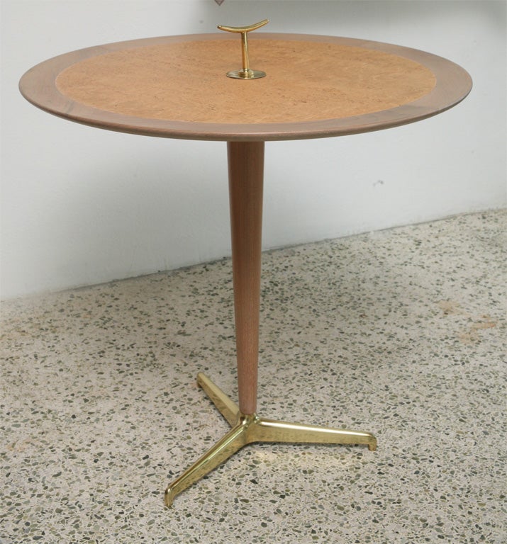 Edward Wormley side table,marked DUNBAR<br />
Bleached Mahogany,burl top & brass