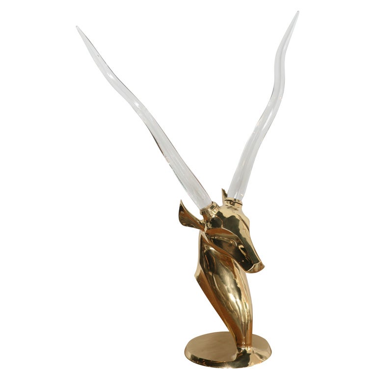 "Sex-y" Brass Antelope Head with Glass Horns