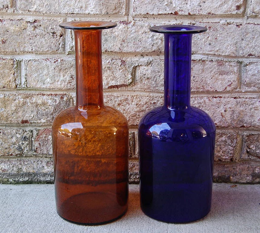 Blown Glass Pair of Holmegaard Vases For Sale