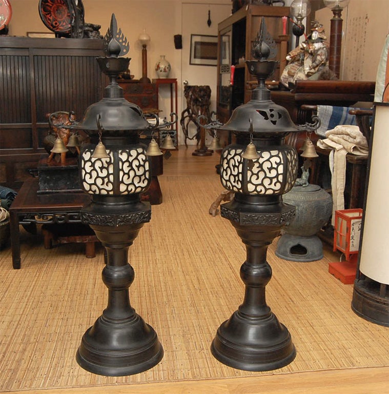 A Pair of Bronze Temple Lanterns