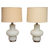 Pair of Large, 60's White Cased Glass Murano Lamps