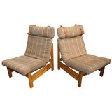 Oak High-Back Lounge Chair with Leather Straps