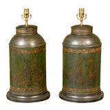 Antique Pair of English Tole Tea Canister lamps