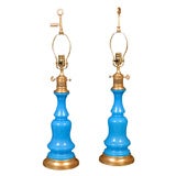 Pair 19th c.  Bristol glass lamps adapted for electricity