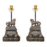 pair 19th c. French equestrian chenets adapted as lamps